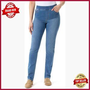 High Rise Pull On Jeans, Slim Fit Tapered Leg, Stretch Cotton Blend
